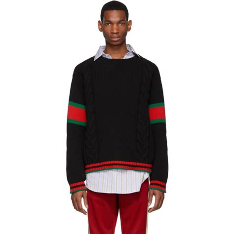 gucci black cable knit web sweater|black Gucci hoodie.